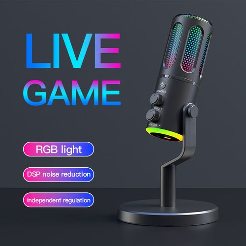 New Professional Live Streaming USB Mic Podcast Recording Condenser Mic Game RGB Light Condenser Mike