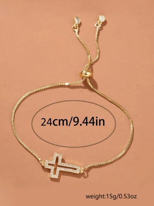 Dainty Cross Bracelet: Zircon Detail, Openwork Design