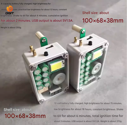 6V manual crank generator with 8 capacitors for USB charging