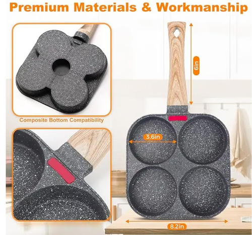 ​🏆Hot Sale⚡🍳Non-stick Egg Frying Pan, 4 Holes Skillet With Handle🍳