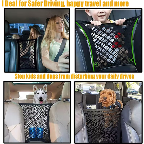 Stretchable Elastic Mesh Car Storage Net Bag | Between Seats Divider Pet Barrier Organizer Auto Accessories