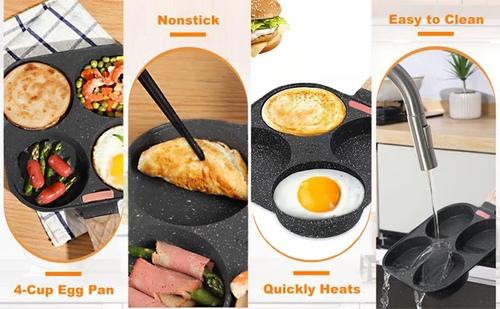 ​🏆Hot Sale⚡🍳Non-stick Egg Frying Pan, 4 Holes Skillet With Handle🍳