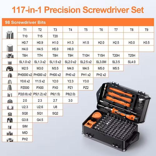 117pcs Precision Screwdriver Set - Magnetic Repair Tool Kit with Anti-Slip Ergonomic Handle