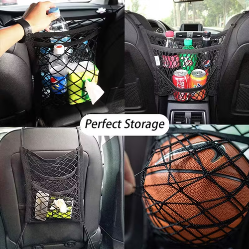 Stretchable Elastic Mesh Car Storage Net Bag | Between Seats Divider Pet Barrier Organizer Auto Accessories