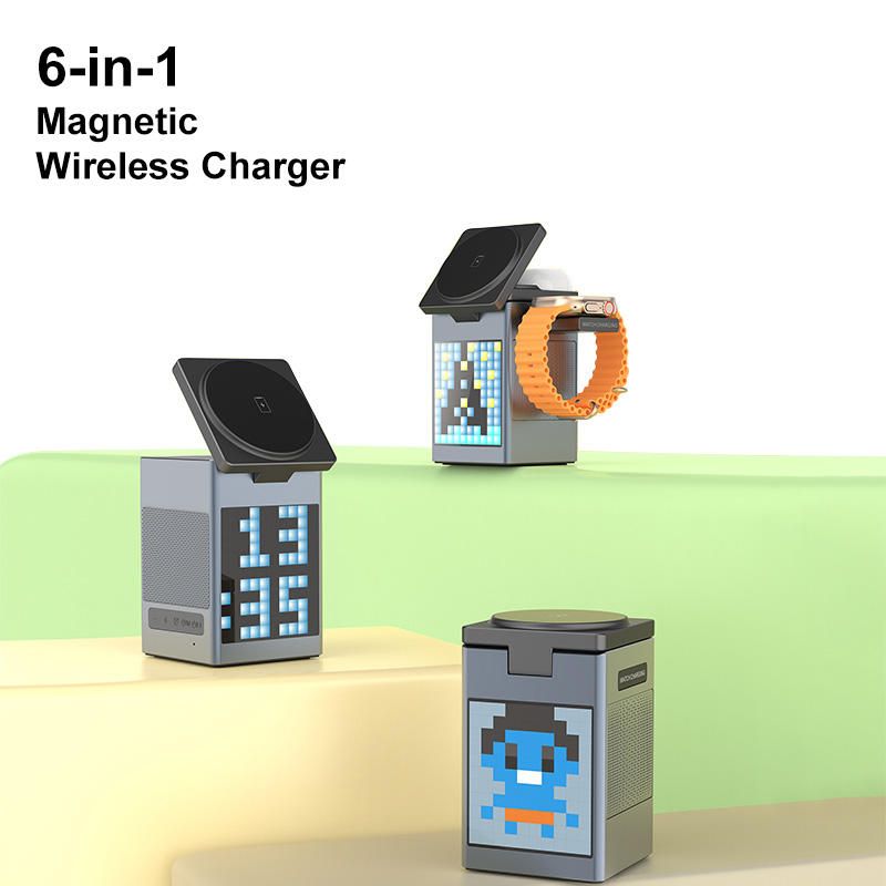 💕Carregador magnético sem fios multifunções com altifalante, super cool! E muito potente.