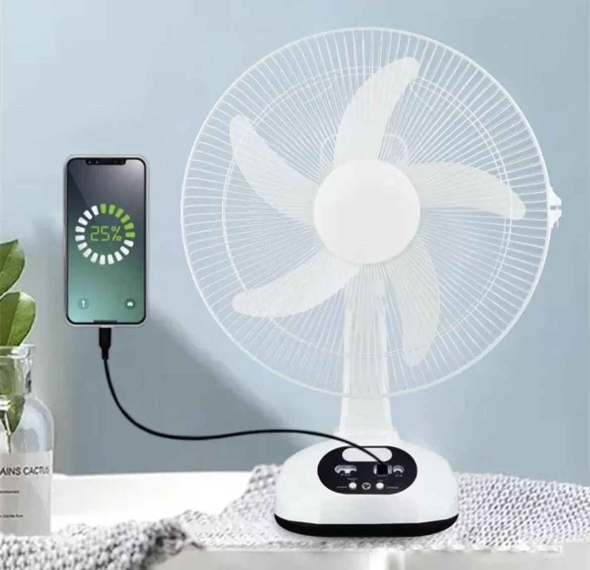 💡Ventilador recarregável com painel solar, porta USB, luz LED e 2 lâmpadas