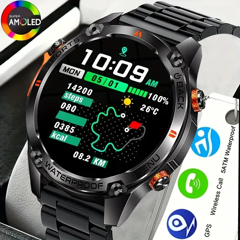 COIUSOR new 1.46-inch GPS Smart Watch, GPS positioning + AMOLED Highresolution Display, wireless call sync SMS alerts, Compass, Altitude, Air Pressure, 5ATM High Quality, 3D Dly Video Watch Face, 100 sports modes Smartwatch for Fitness Tracking, for IOS and Android mobile phones, for Men & Women Outdoor Enthusiasts, GPS L1+L5 Dual-Frequency Positioning