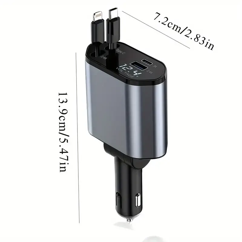 4-in-1 Fast Car Charger with Extendable 80.01cm Cable, USB & Type-C Ports - Compatibility