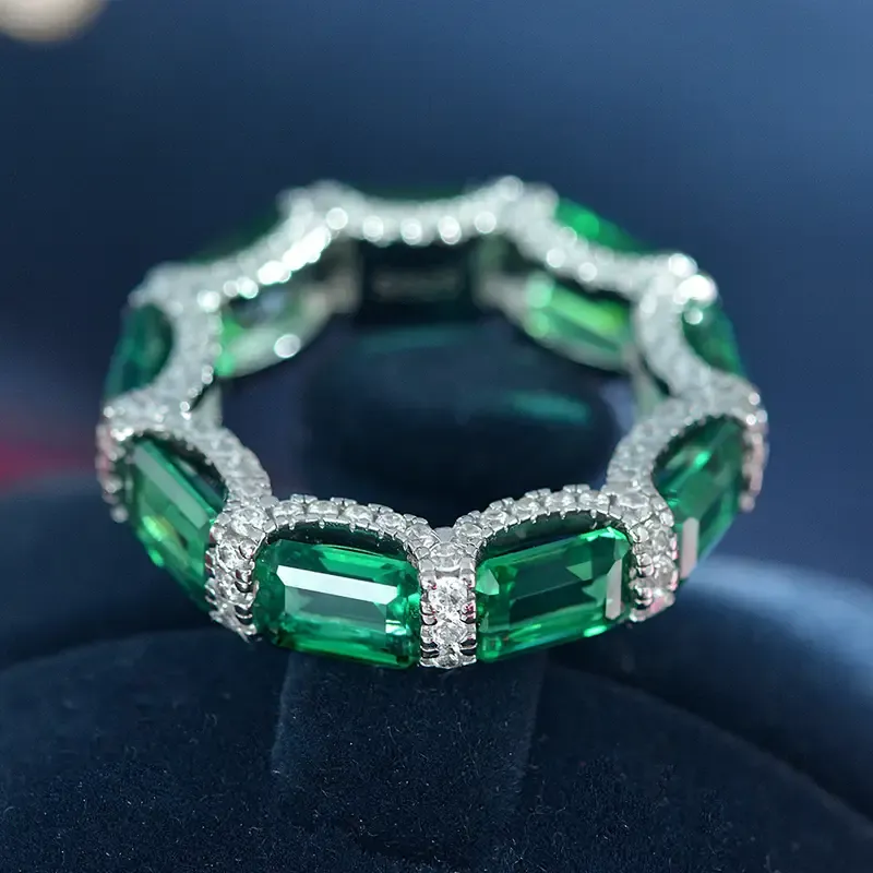 925 Silver + Moissanite men and women of the same style, European and American 925 Silver 1 carat ring, light luxury and high-end 5 * 7 row ring