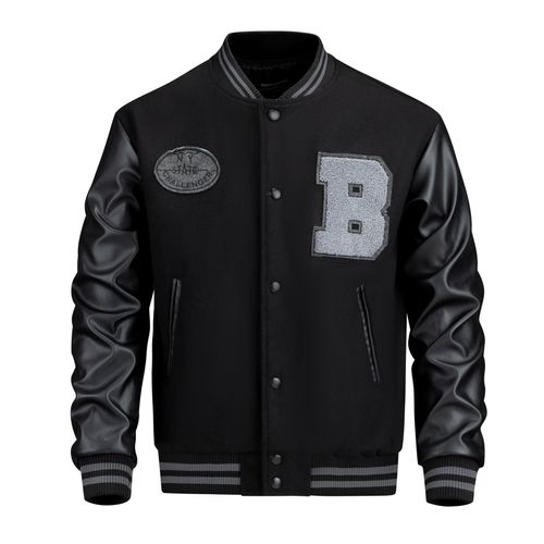 2025 new PU leather splicing high quality trend embroidery pattern men's baseball jacket biker jacket