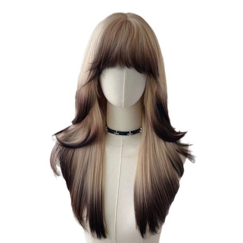 Women's Long Full Wig, Big Waves, Siamese Cat Gradient Curly Hair, Air Bangs