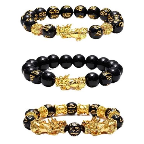 🎄（Buy one pack, get one free.）New Year Deal! 14mm Vietnam Gold Pixiu Bracelet - Six-Word Mantra Beads | Random Color Blind Box