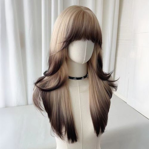 Women's Long Full Wig, Big Waves, Siamese Cat Gradient Curly Hair, Air Bangs