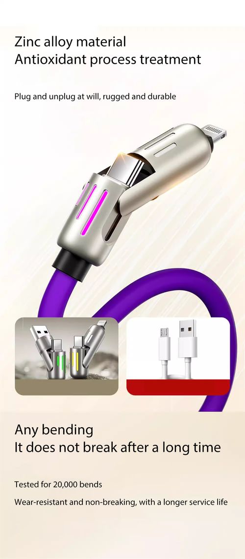 New 240W Fast Charging Cable, 4-in-1 Multi Charger Cord, Type-C Fast Charging, Compatible with iPhone, Huawei, Android Devices