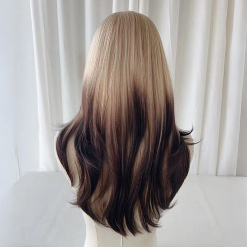 Women's Long Full Wig, Big Waves, Siamese Cat Gradient Curly Hair, Air Bangs