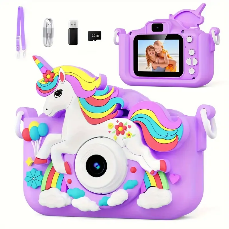 Youngsters' HD Selfie Camera Toy with IPS Screen & Protective Cover - Perfect Gift for Boys & Girls Ages 3-9, Includes 32GB SD Card & USB Charging, Trick-or-Treat, Christmas Birthday