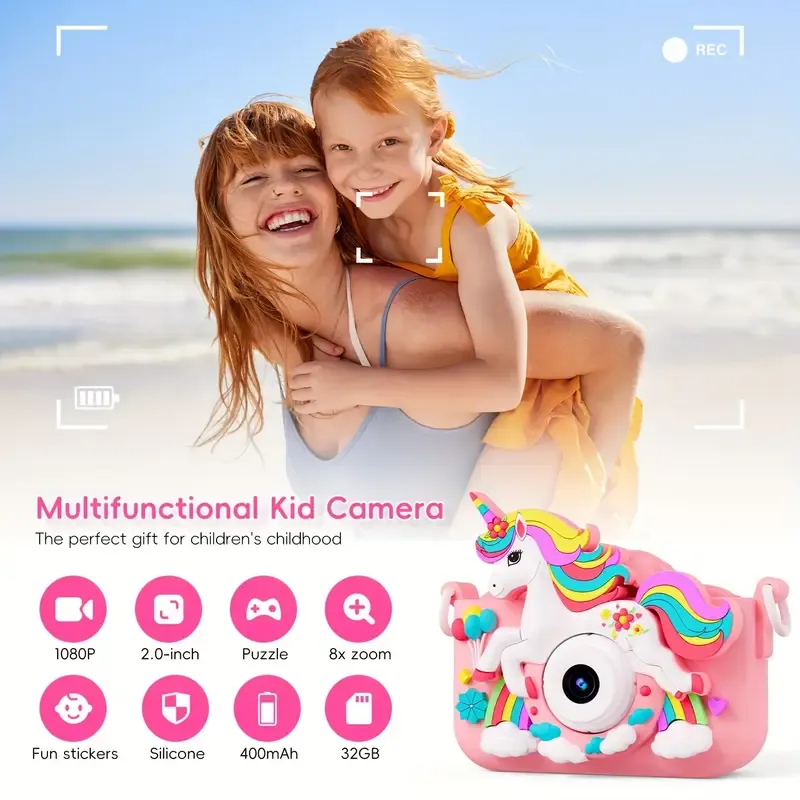 Youngsters' HD Selfie Camera Toy with IPS Screen & Protective Cover - Perfect Gift for Boys & Girls Ages 3-9, Includes 32GB SD Card & USB Charging, Trick-or-Treat, Christmas Birthday