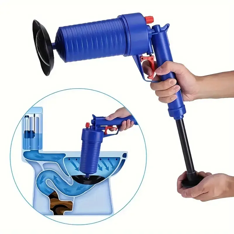 Heavy-Duty, High-Pressure Air Toilet Plunger Set with 4 Suction Cups - Drain Clog Remover Tool for Bathroom, Kitchen & Floor Pipes