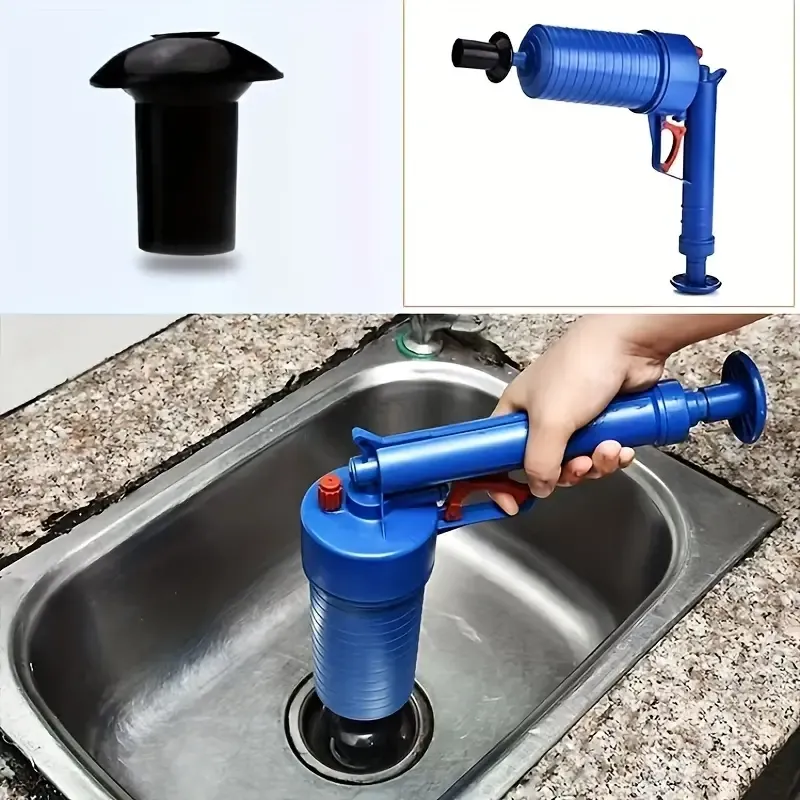 Heavy-Duty, High-Pressure Air Toilet Plunger Set with 4 Suction Cups - Drain Clog Remover Tool for Bathroom, Kitchen & Floor Pipes