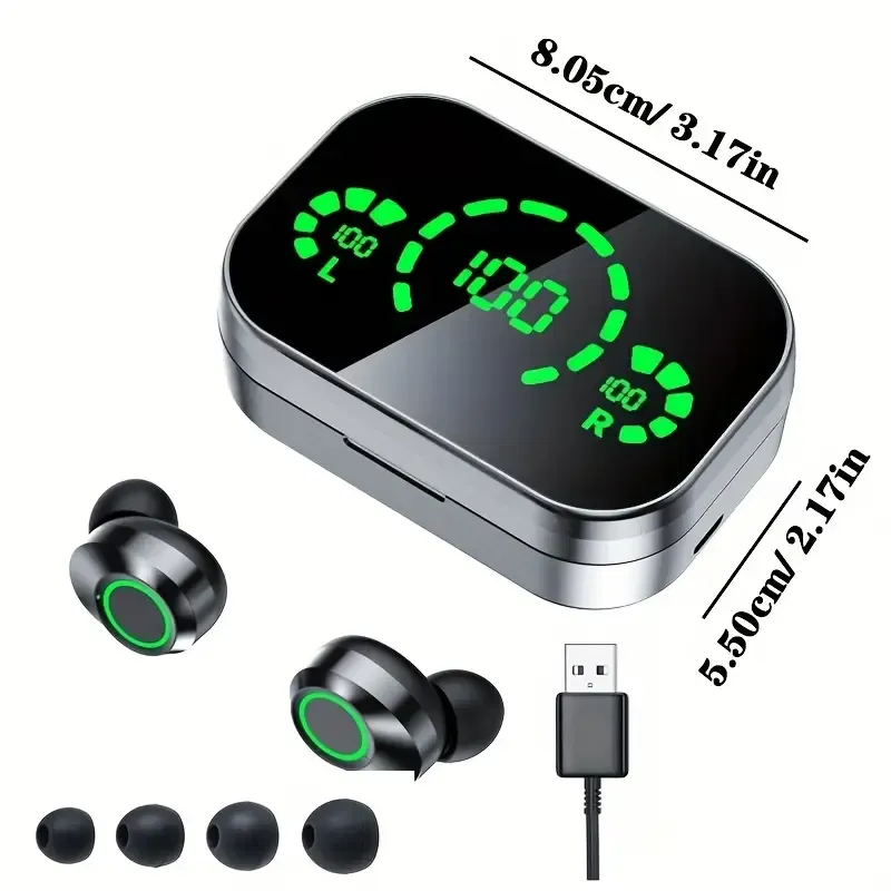 New Senyang TWS Wireless Earbuds - Stylish Metal Charging Case, Green Trim, Touch Controls, USB-C Fast Charging, Compatible with iPhone and Xiaomi Phones, Earbuds Wireless, New Senyang