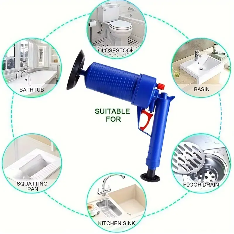 Heavy-Duty, High-Pressure Air Toilet Plunger Set with 4 Suction Cups - Drain Clog Remover Tool for Bathroom, Kitchen & Floor Pipes