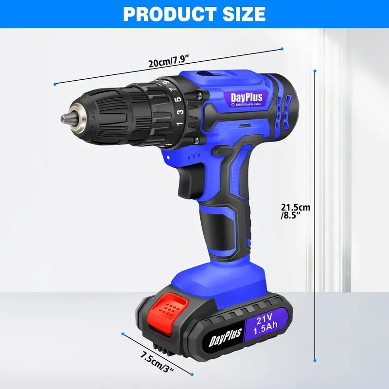Local warehouse21V Cordless Drill, Electric Drill Set, 45Nm Cordless Combi Drill with 25+1 Torque Setting, Large LI-ion Battery, 26pcs Accessories, 2 Variable Speed, LED Work Light, Home And Garden DIY Project Kit