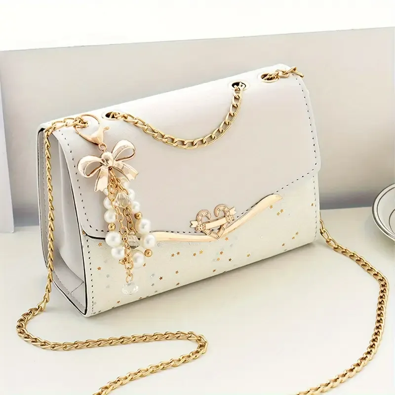 Fashionable Women'S Flip Metal Chain, Tassel Pendant Decoration Shoulder Bag