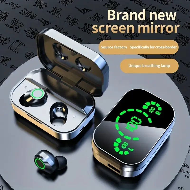 New Senyang TWS Wireless Earbuds - Stylish Metal Charging Case, Green Trim, Touch Controls, USB-C Fast Charging, Compatible with iPhone and Xiaomi Phones, Earbuds Wireless, New Senyang