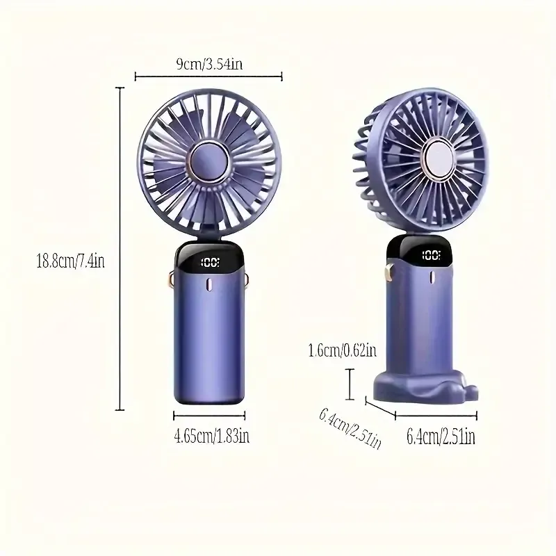 Compact USB Rechargeable Handheld Fan with 90° Adjustable Angle