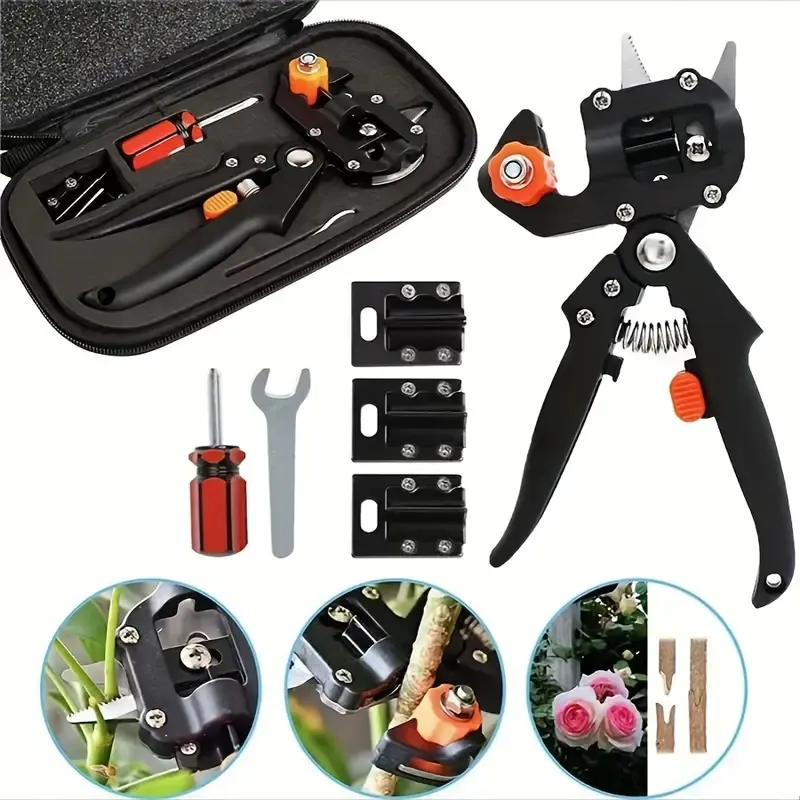 Gardening Grafting Tool Set 3 Different Cutting Blade + Screwdriver + Small Wrench + Special Storage Bag Agricultural Pruning Shears Fruit Tree Pruning Shears Cutting Knife Grafting Shears with 3 Types of Cutting