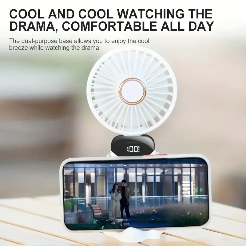 Compact USB Rechargeable Handheld Fan with 90° Adjustable Angle