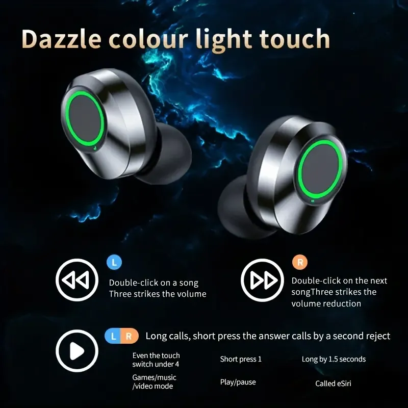 New Senyang TWS Wireless Earbuds - Stylish Metal Charging Case, Green Trim, Touch Controls, USB-C Fast Charging, Compatible with iPhone and Xiaomi Phones, Earbuds Wireless, New Senyang