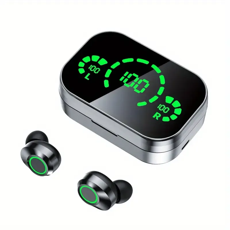 New Senyang TWS Wireless Earbuds - Stylish Metal Charging Case, Green Trim, Touch Controls, USB-C Fast Charging, Compatible with iPhone and Xiaomi Phones, Earbuds Wireless, New Senyang