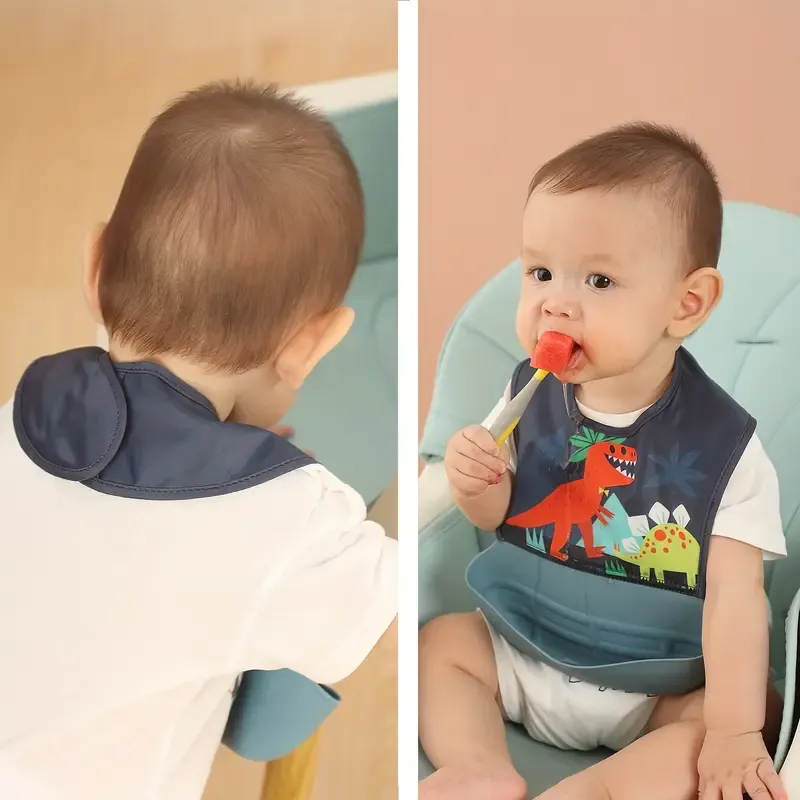 Silicone Bibs Are Waterproof, Dirt-Resistant, And Feature Pockets, Designed with Comfortable Animal-Themed Prints Suitable for Both Boys And Girls.