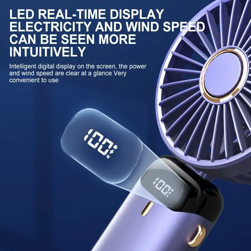 Compact USB Rechargeable Handheld Fan with 90° Adjustable Angle