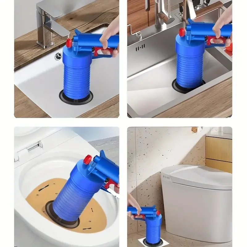 Heavy-Duty, High-Pressure Air Toilet Plunger Set with 4 Suction Cups - Drain Clog Remover Tool for Bathroom, Kitchen & Floor Pipes