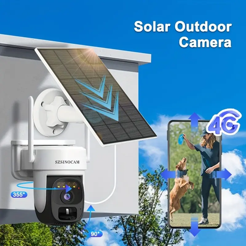 Local warehouse4pcs Solar Security Cameras with Spotlight Siren, Color Night Vision, Motion Detection, 2-Way Audio - No WiFi Needed, 2K 3MP Outdoor Surveillance for Home Security, Perfect Gift for Christmas, Halloween, Thanksgiving, White