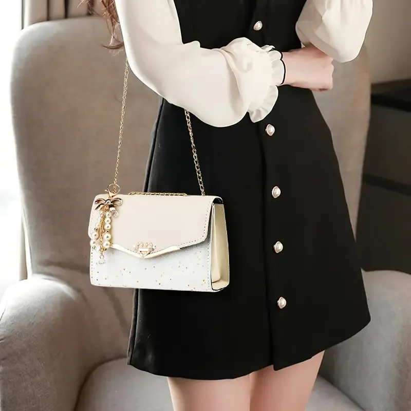 Fashionable Women'S Flip Metal Chain, Tassel Pendant Decoration Shoulder Bag