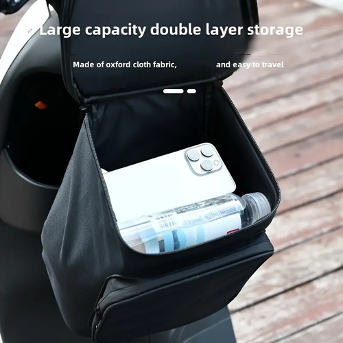 1pc White & Black Motorcycle Storage Bag - Adjustable Strap