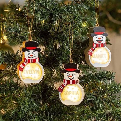 Personalized Cute Snowman LED Light Wooden Ornament