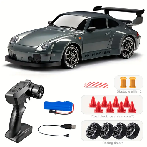 Remote Control , 1:24 Scale RC Drift , 2.4Ghz 4WD RC Toy with Lights, Tires, and Barricade Tool, Perfect Birthday, Halloween, Christmas,