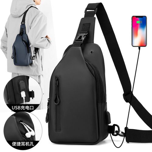 JY300 Wholesale Men's Chest Bag With USB Portable Fashion Casual Crossbody Bag Wearable Leather Finish Outdoor Sports  Chest Bag