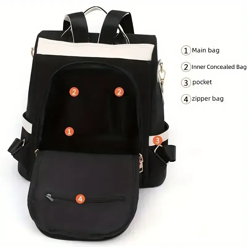 Mochila de viagem anti-roubo Bolsa escolar anti-roubo de grande capacidade Bolsa de ombro leve e reversível