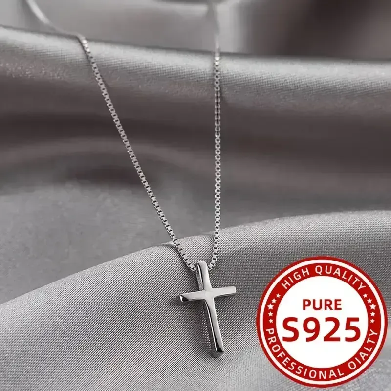 Elegant Simple Style 925 Sterling Silver Cross Pendant Necklace for Women