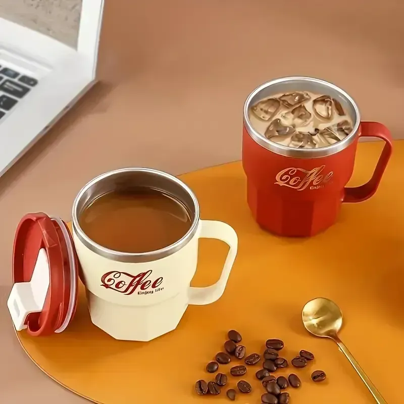 Caneca de café isolada reutilizável à prova de vazamentos com tampa - parede dupla portátil (acessórios de viagem)