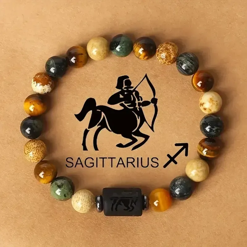 1 pulseira de contas de pedra natural com astrologia do zodíaco, designs de 12 constelações da moda, joias personalizadas do signo do zodíaco, presente ideal de aniversário ou dia dos namorados, 7,48 polegadas