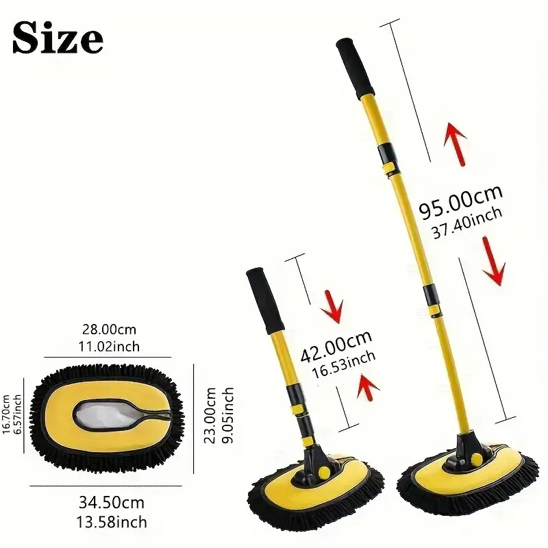 Escova de Limpeza de Carro em Microfibra com Cabo Longo Telescópico – Escova Chenille com Comprimento Ajustável (Acessórios para Carro)。
