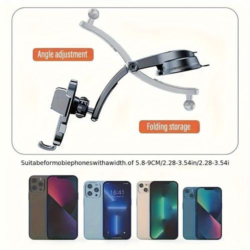 Support de téléphone portable pour voiture avec ventouse autobloquante, rotatif et réglable pour une visualisation horizontale verticale, fixation portable, conception mécanique