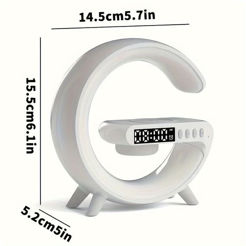 1pc Kouzone coluna sem fios com carregador de telefone, despertador regulável, simulação do nascer do sol, máquina de som mono de secretária com luz noturna, USB tipo C, controlo de botão, som surround 5.2, bateria de polímero de lítio recarregável, ideal para quarto, presente criativo para adolescentes e adultos