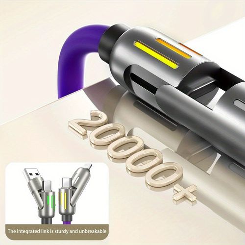 Cabo de dados de liga de alumínio de silicone líquido 4 em 1 100 W 4 em 1 funcional super rápido USB tipo C para iPhone para Samsung Xiaomi Redmi, Oneplus e Xiaomi OnePlus, cabo de carregamento USB C e sincronização de dados